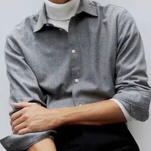 H&M Regular Fit Cotton Flannel Grey Button Long Sleeves Shirt L.